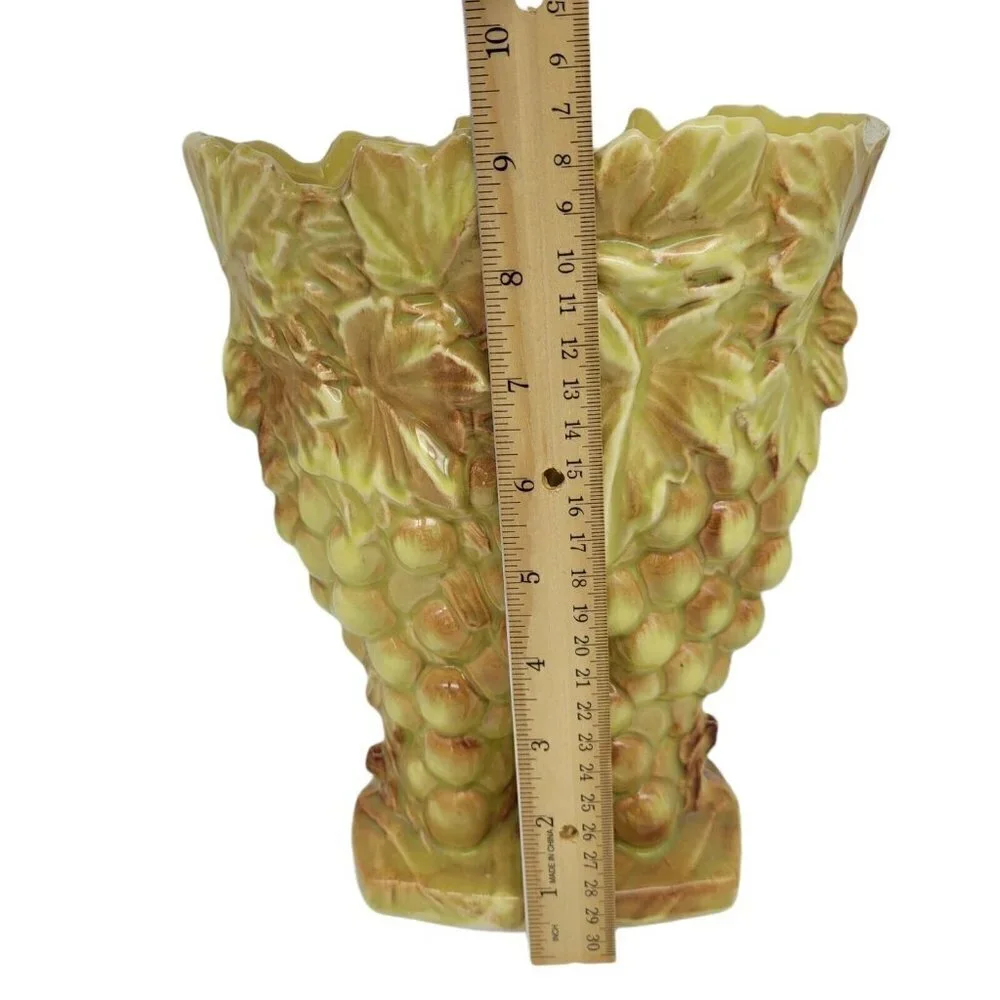 Vintage McCoy Pottery Twin Grape Vase Yellow Brown Circa 1950's Home Decor